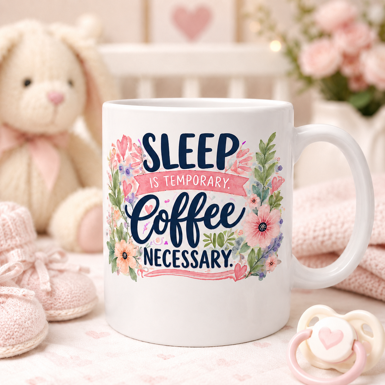 Sleep is Temporary, Coffee is Necessary mug, baby girl design